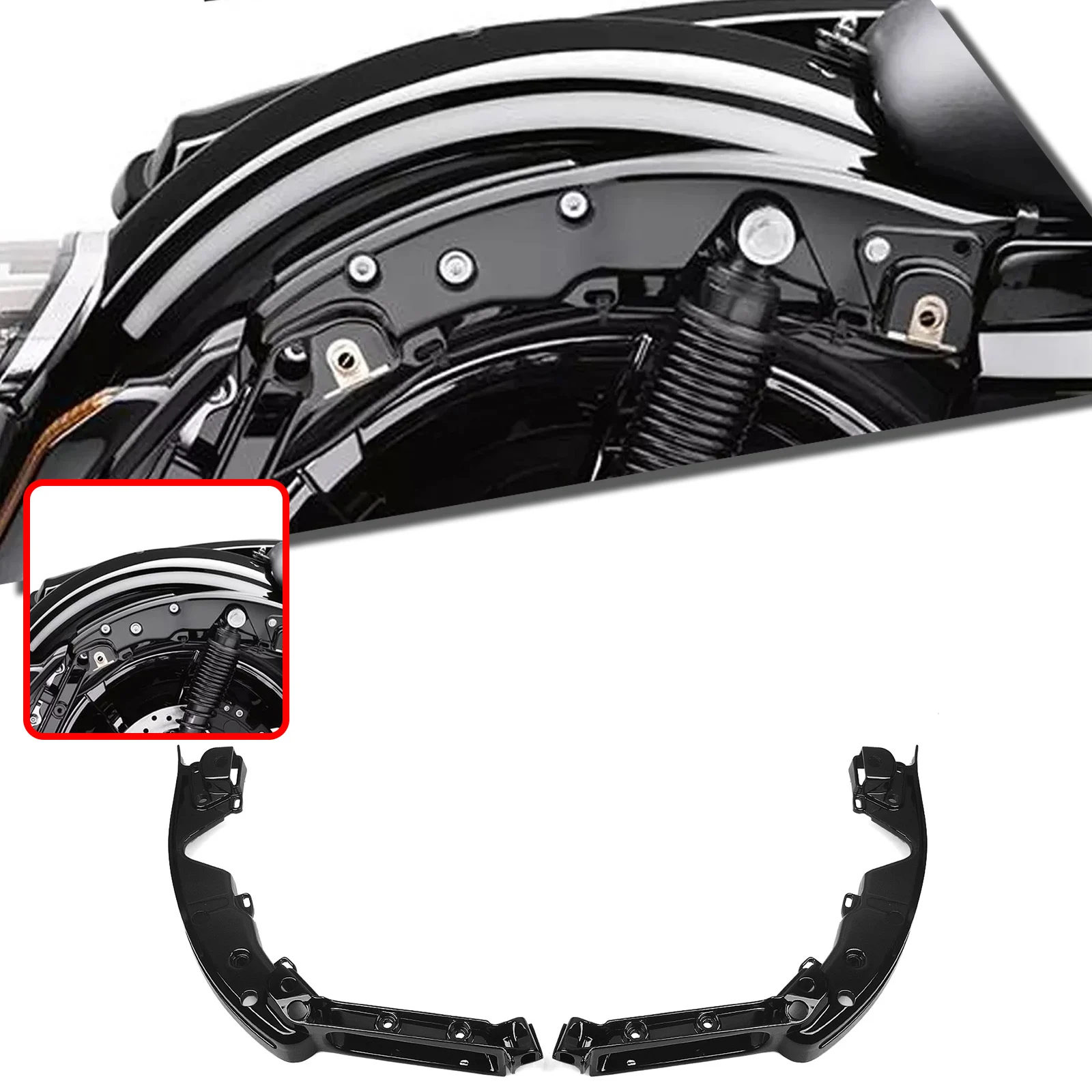 For Harley Touring CVO Road Glide 2014-2024 Black Motorcycle Rear Fender Mudguard Mud Guard Cover Plate Support Bracket Bar