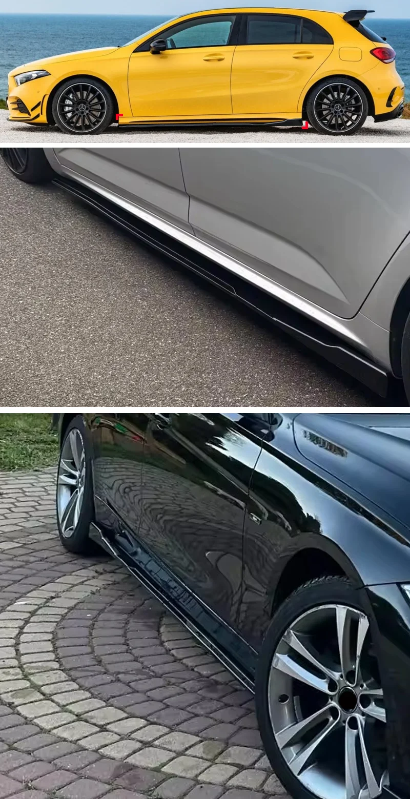 Für Mercedes-Benz A-Klasse AMG A35 A45 A220 A180 W177 Schrägheck 2018+ Seitenschweller Verlängerungsdiffusoren glänzend schwarz 8 Stück – Detail 2