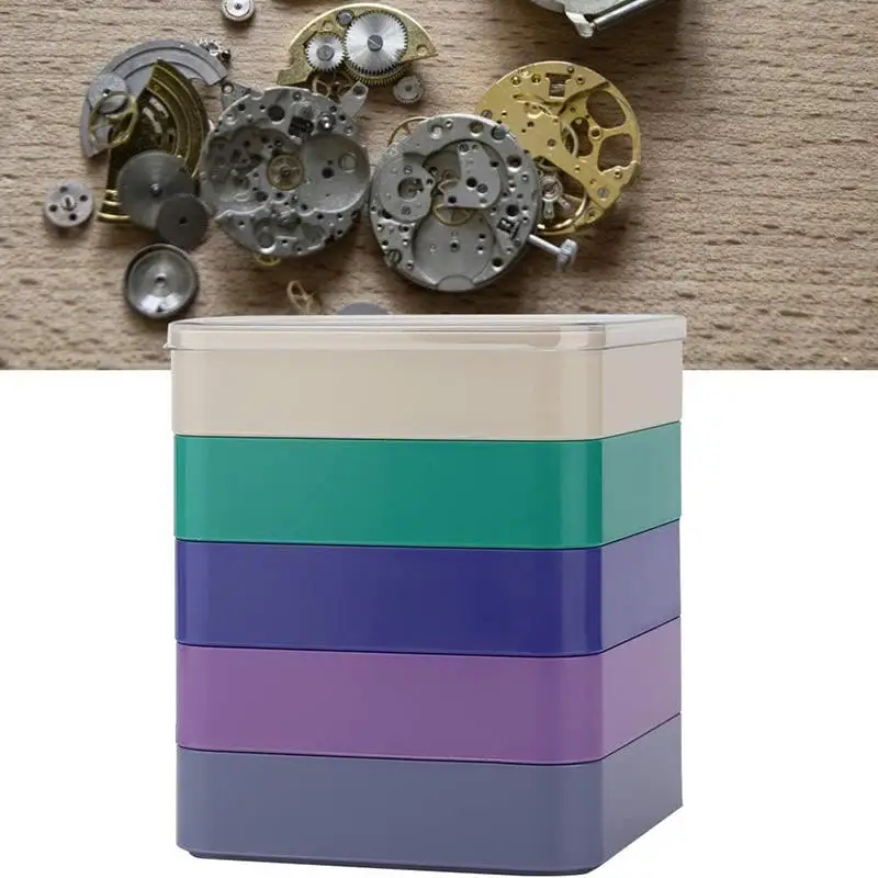 

Коробка для хранения инструментов и запчастей для ремонта часов, ящик для часовщика ​ Складной 5-слойный органайзер для комплектующих и аксессуаров, пылезащитный