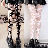 Gothic Irregular Hollow Stockings Women Torn Strap Holes Tights Nue Girls Lolita Ragged Pantyhose Hosiery Party Socks Pantyhose