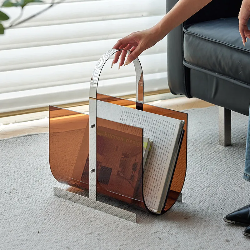 

French Style Acrylic Magazine Rack Portable Floor Stand for Books & Newspapers Open Storage Organizer for Living Room Office