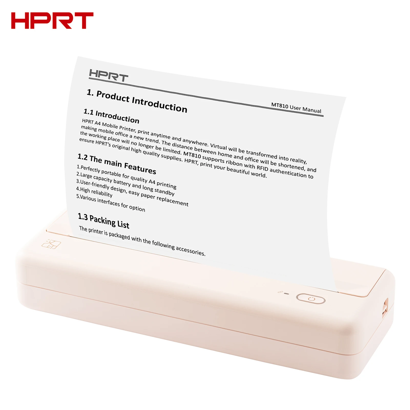 HPRT MT810 A4 Portable Paper Printer Thermal Printing Wireless BT Connect Compatible with iOS and Android Mobile Photo Printer