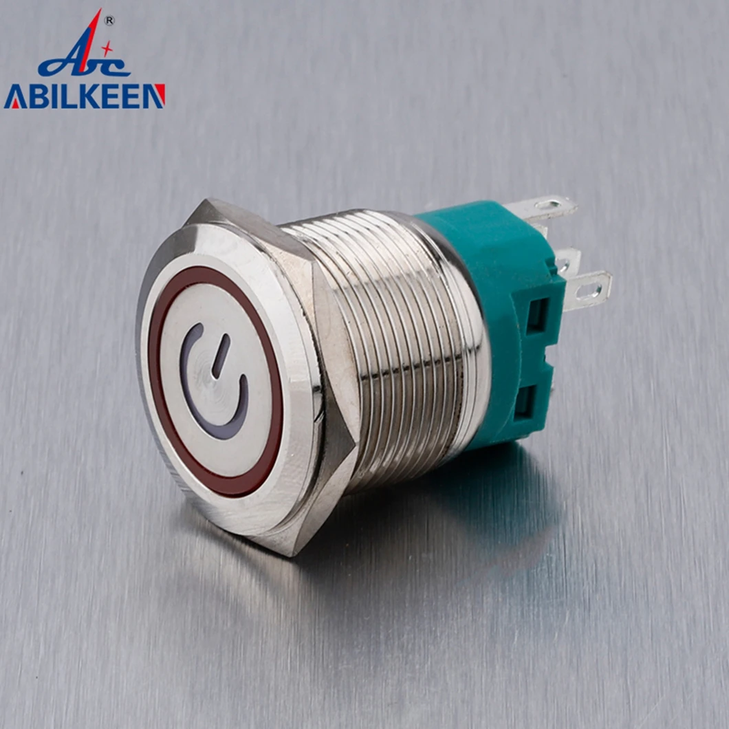 ABILKEEN 25MM Flat Head Momentary/Latching Push Button Switch 1NO1NC with Power LED Ring Illuminate 3~220V Push Button Switch