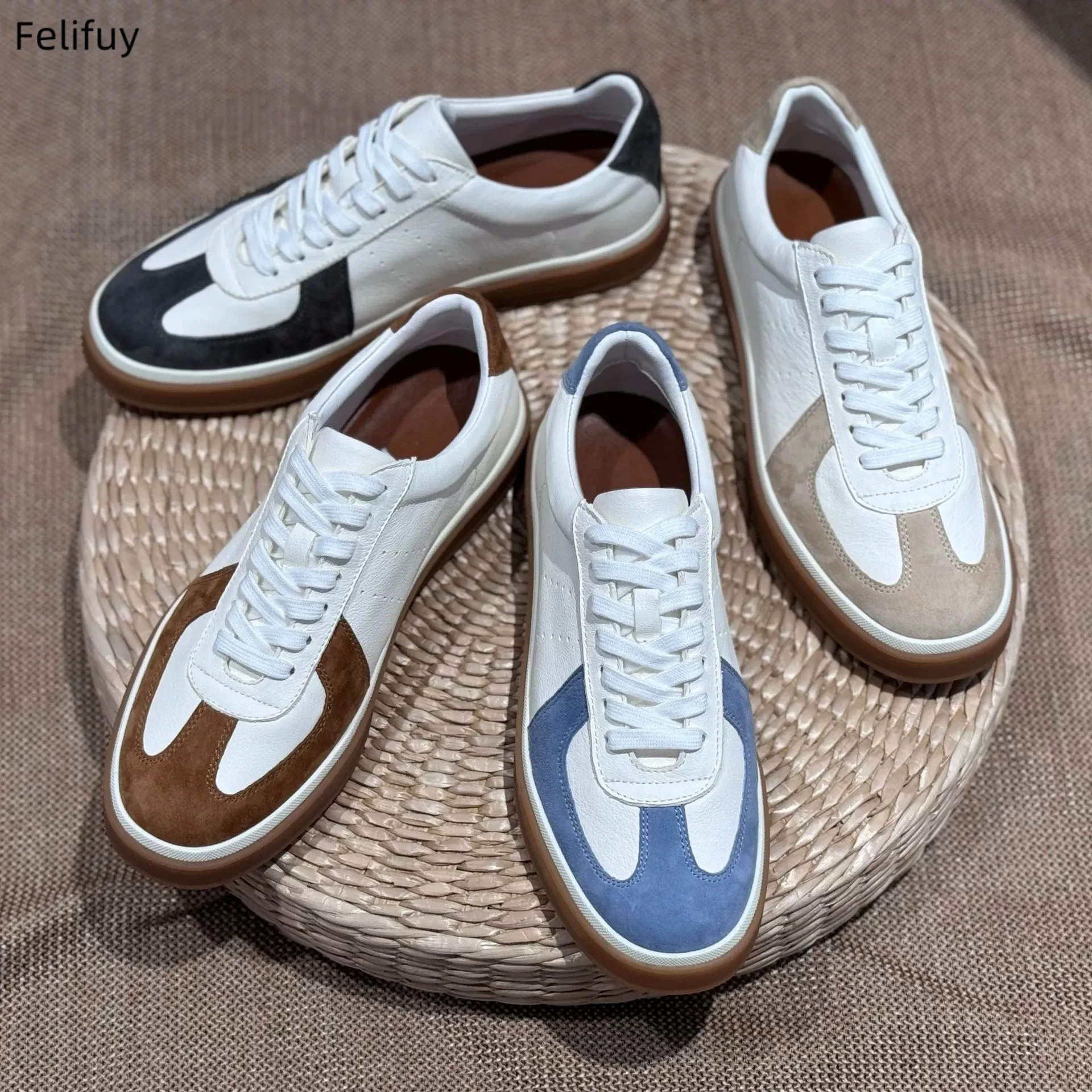 

Men’s Genuine Leather Versatile Casual Shoes Platform German Training Shoes Agon Sneakers for Men Flat Loafers with Laces