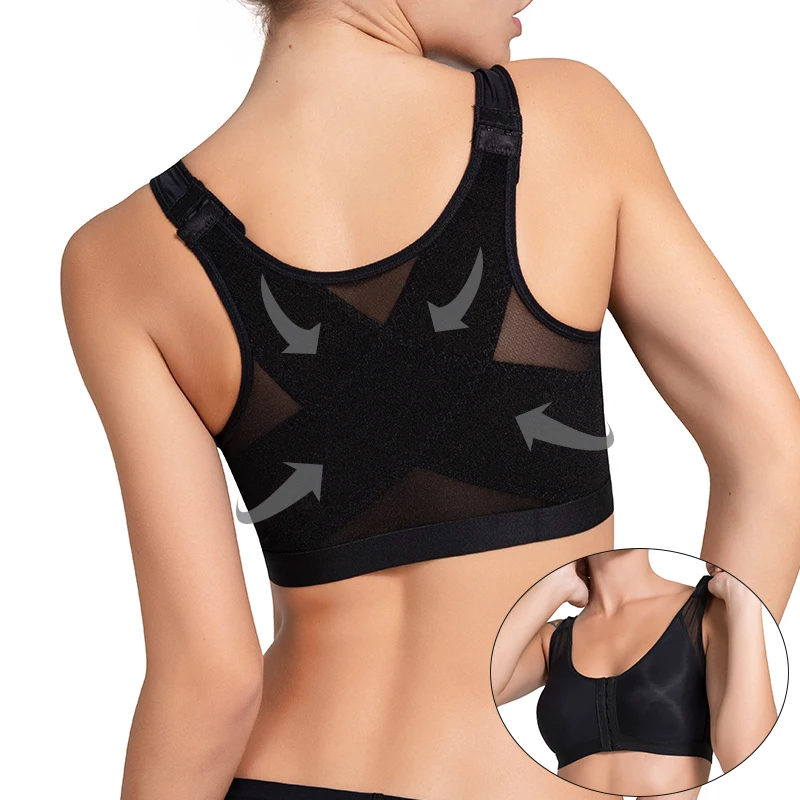 Women's Front Closure Posture Bra Full Coverage Back Support Wireless Comfortable Underwear Push Up Breast Shapewear Tops Female