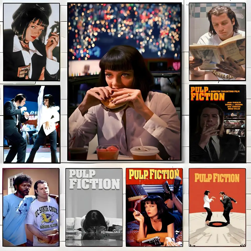 90s Movie P-Pulp Fiction Poster  Self-adhesive Art Waterproof Paper Sticker Coffee House Bar Room Wall Decor