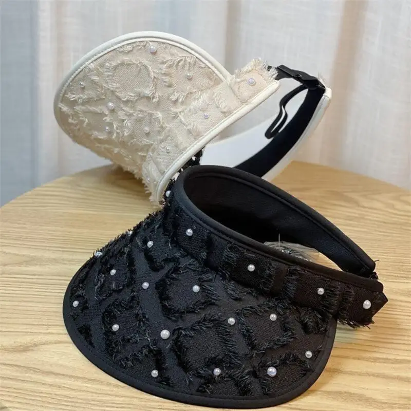 오픈 탑 태양 모자 비즈 장식 모자 야외 스포츠 모자 소녀 여행 하이킹 태양 모자 Y08E