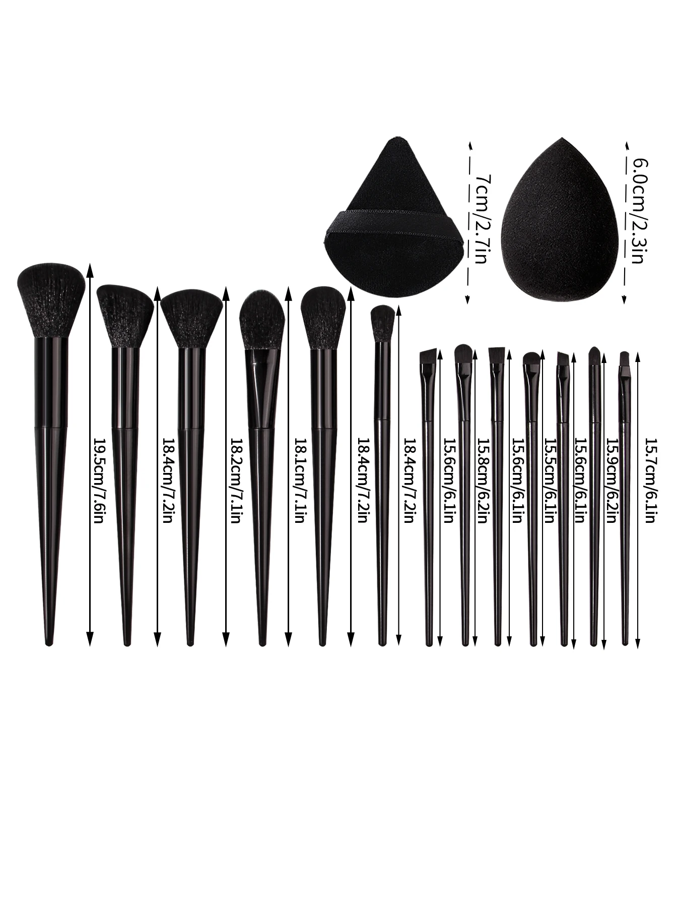 13-teiliges schwarzes Make-up-Pinsel-Set mit weichen Borsten, 4-teilig, trockenes und nasses Mehrzweck-Make-up-Powderfuff und Spongeegg-Make-up-Tools für Anfänger