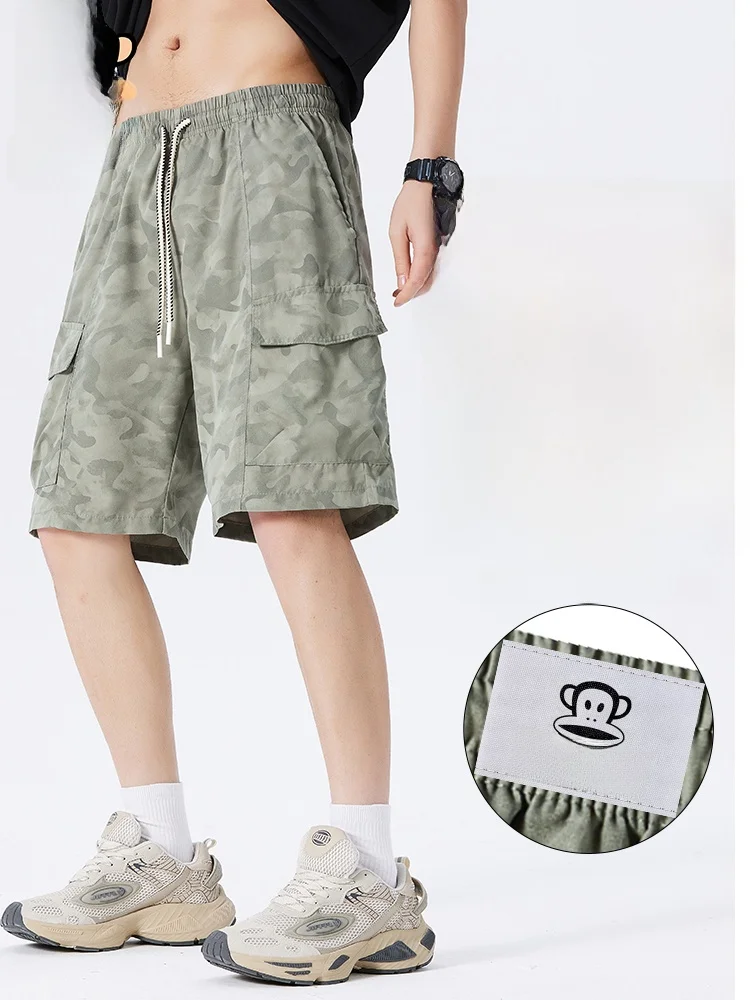 

PaulFrank Camouflage Workwear orts Men's Summer Thin Straight Leg Loose Fit Five-Quarter Pants Breathable Lightweight Polye...