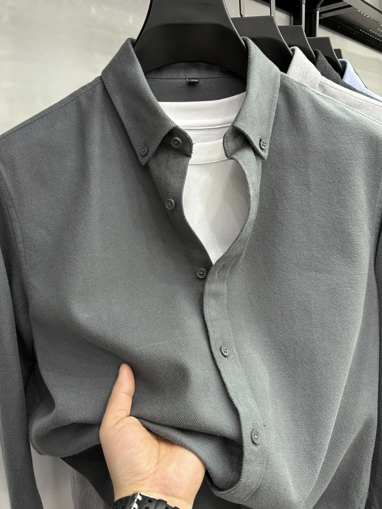 

Rn Men's Long Sve Pure Color Cotton Casual irt Soft Collar Flap Brued Versatile Outerwear irt Busin Gentleman ...