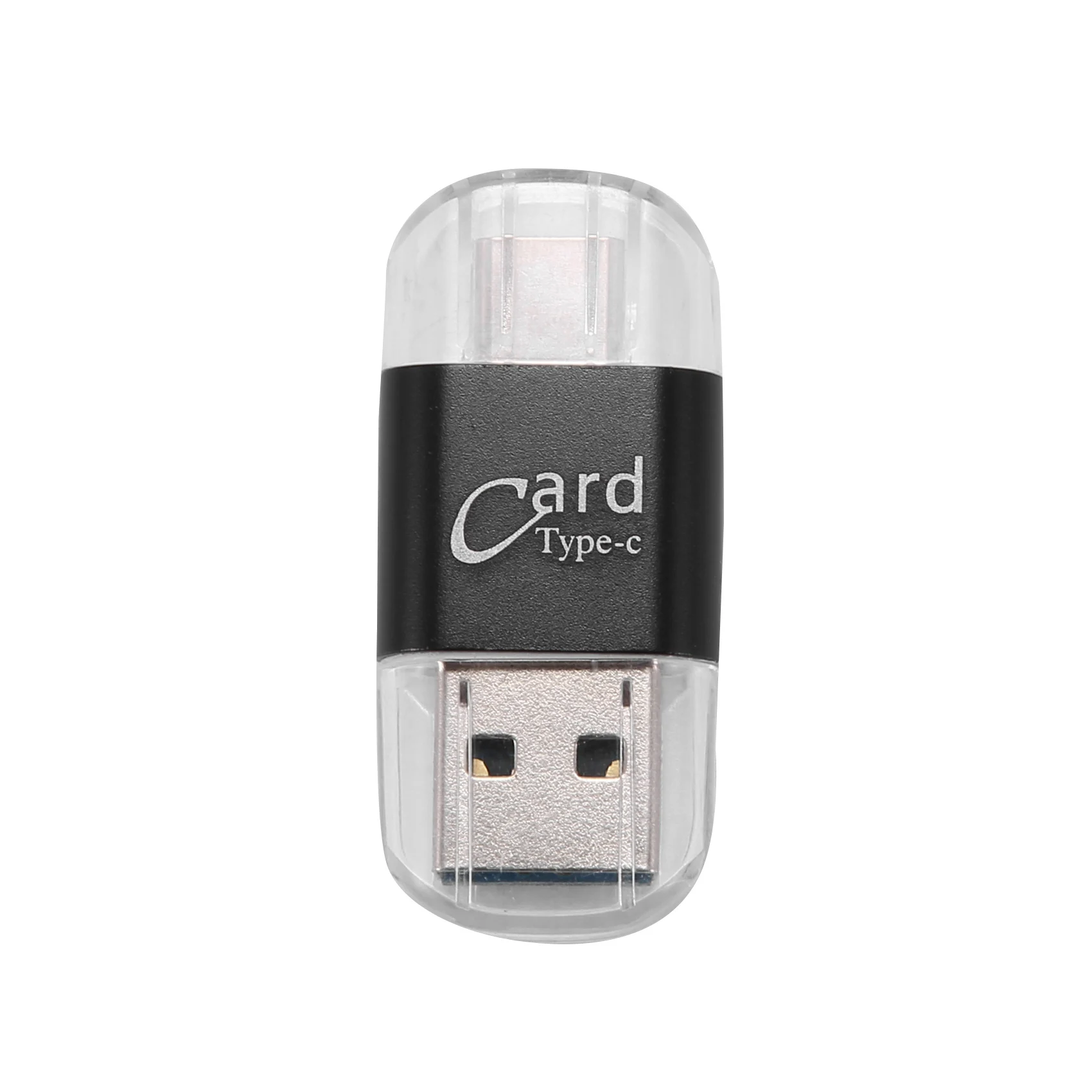 قارئ بطاقات من الألومنيوم USB من النوع C OTG Micro-SD/TF محول قارئ بطاقات الذاكرة الخارجية للهاتف المحمول والكمبيوتر (أسود)