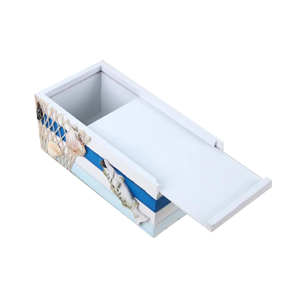 

1pc Wooden Tissue Box Mediterranean Style Desktop Storage Organizer For Home Office Hotel Decorative Tissue Holder