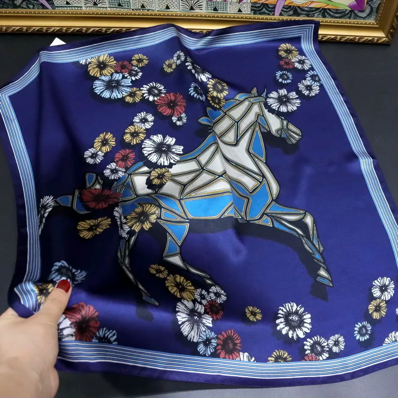 

Legere Blue Silk Scarf 65CM Luxury Mulberry Bandanas Shawls Hijab Scarves for Ladies bag Foulard Femme Mother Gift 65CM