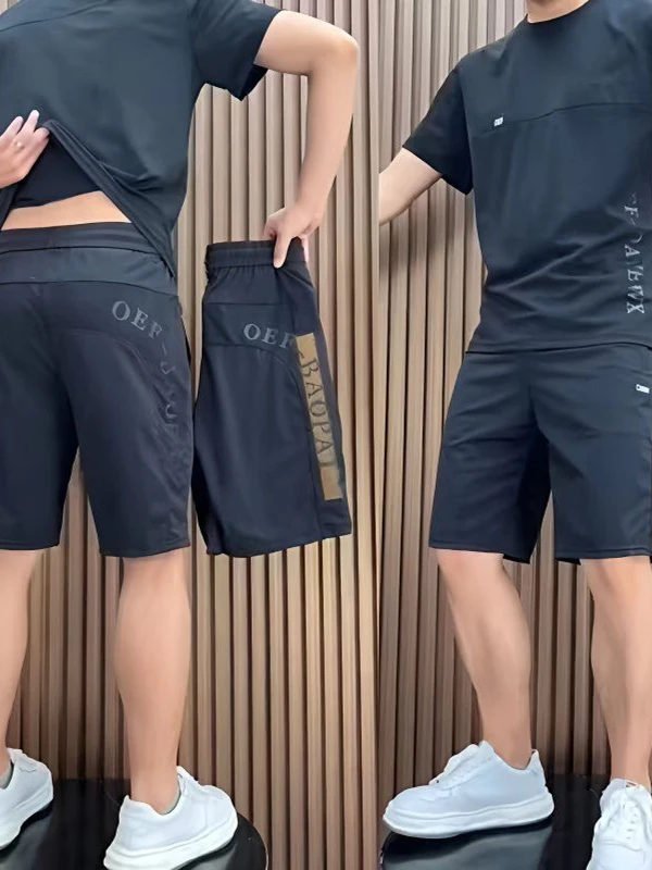 

Men's Spor ort Pants Set Loose Fit Elastic Breathable Patchwork Summer Five-Part Pants Casual Wear Comfortable Lightweight
