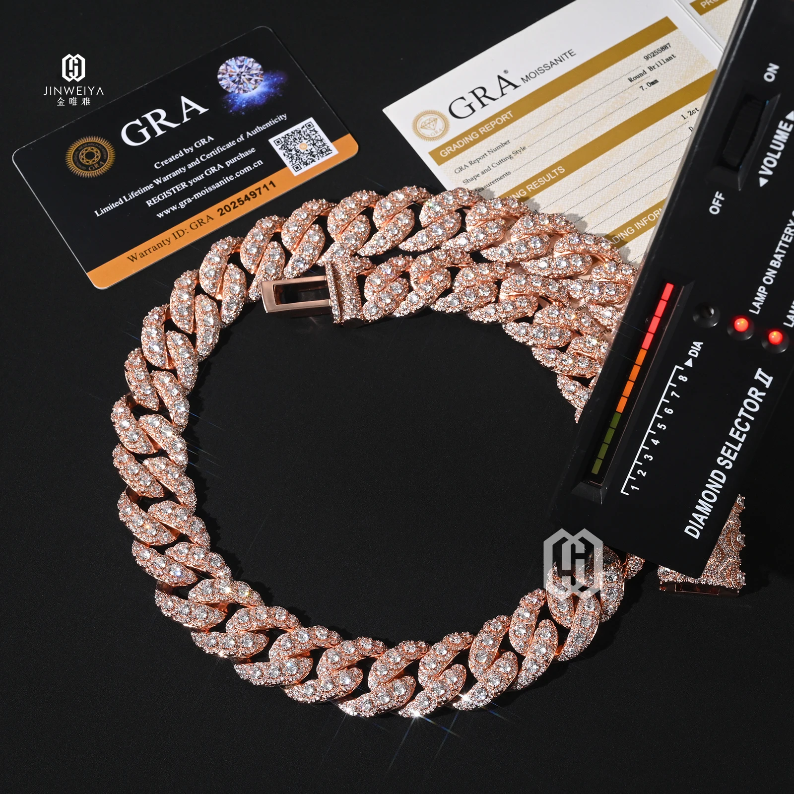 Raised Pointers .20MM Diamond Iced Out Brass Moissanite Rose Gold Plated Hip Hop Fine Jewelry Miami Cuban Link Chain Necklace