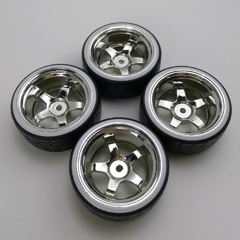 4pcs 6/9mm Offset 1/10 Scale Plastic Wheel Rim with Hard Plastic Tires with Soft Insert RC Car Drift On Road Touring Model Hobby