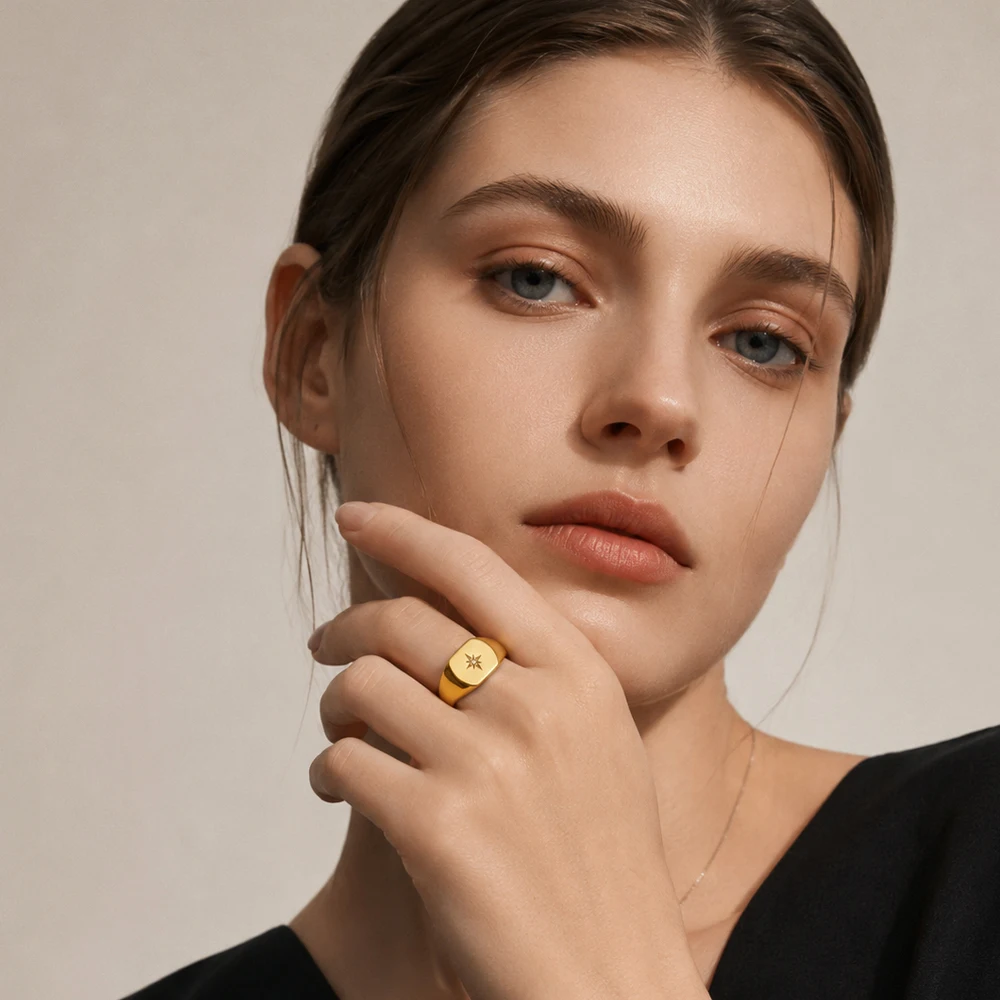 Siegelring, Vintage-Stern, Gold, Europa-Stil, nostalgischer feiner Schmuck für Frauen, Sommer, brandneues Geschenk aus reinem 925er-Sterlingsilber – Detail 2
