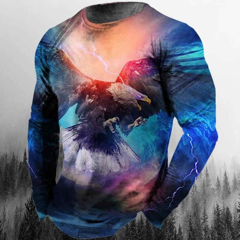 Cool Eagle T-shirts 3D Print Personality Street Long Sleeve O-neck T Shirts Harajuku Street Pop Animal Tops Autumn Trend Clothes image 3