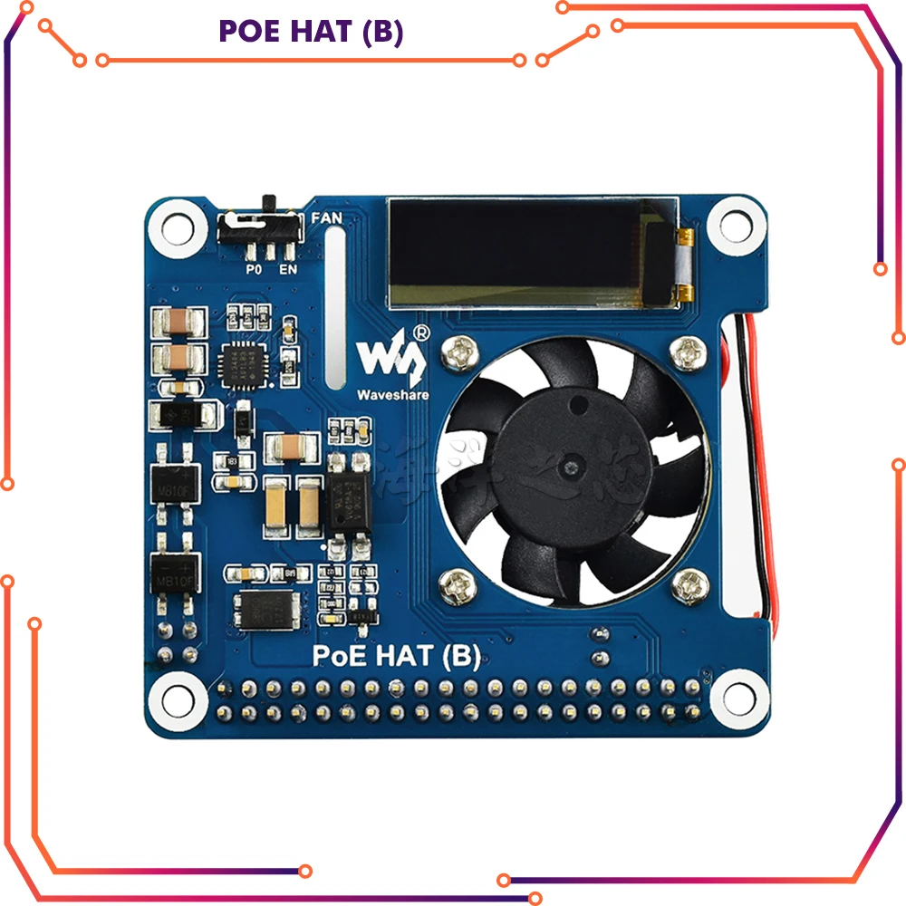 

Raspberry Pi 4 Model B Power Over Ethernet HAT 802.3af PoE Network OLED Cooling Fan Expansion Board Use for Raspberry Pi 4B/3B+