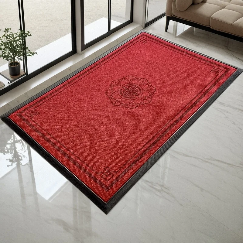 

New Year Home Entrance Doormat Anti-Slip Angora Red Washable Festive Door Mat Living Room Commercial Front Door Mat