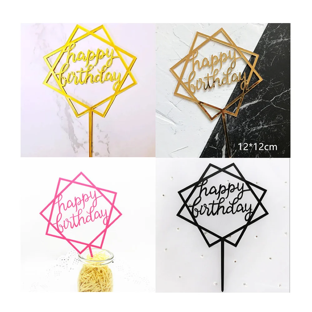 

10pcs Happy Birthday Love Flag Cake Topper Acrylic Letter Gold Silver Top Flag Decoration for Birthday Party Wedding Supplies