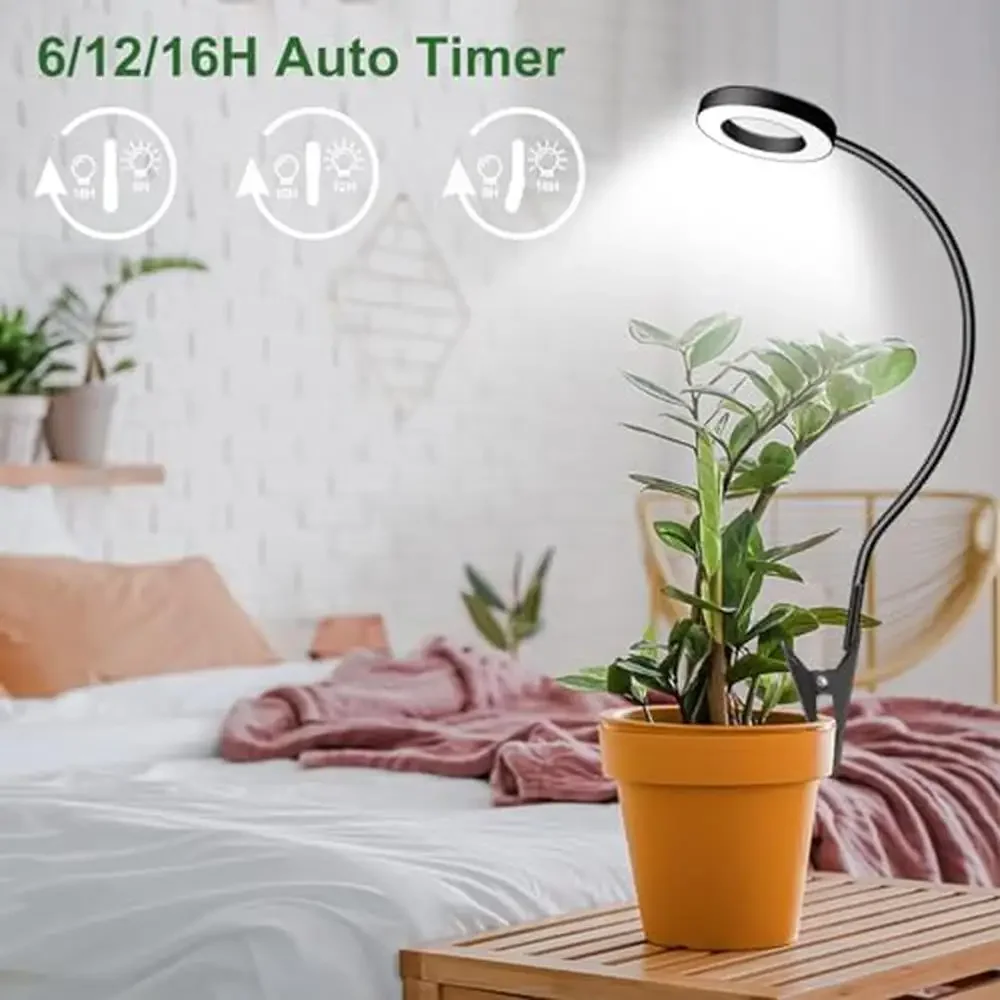 Indoor Plants Grow Lights Full Spectrum Clip On 3 Colors LED Grow Light 360° Gooseneck 6/12/16H Timer 5 Dimmable Brightness