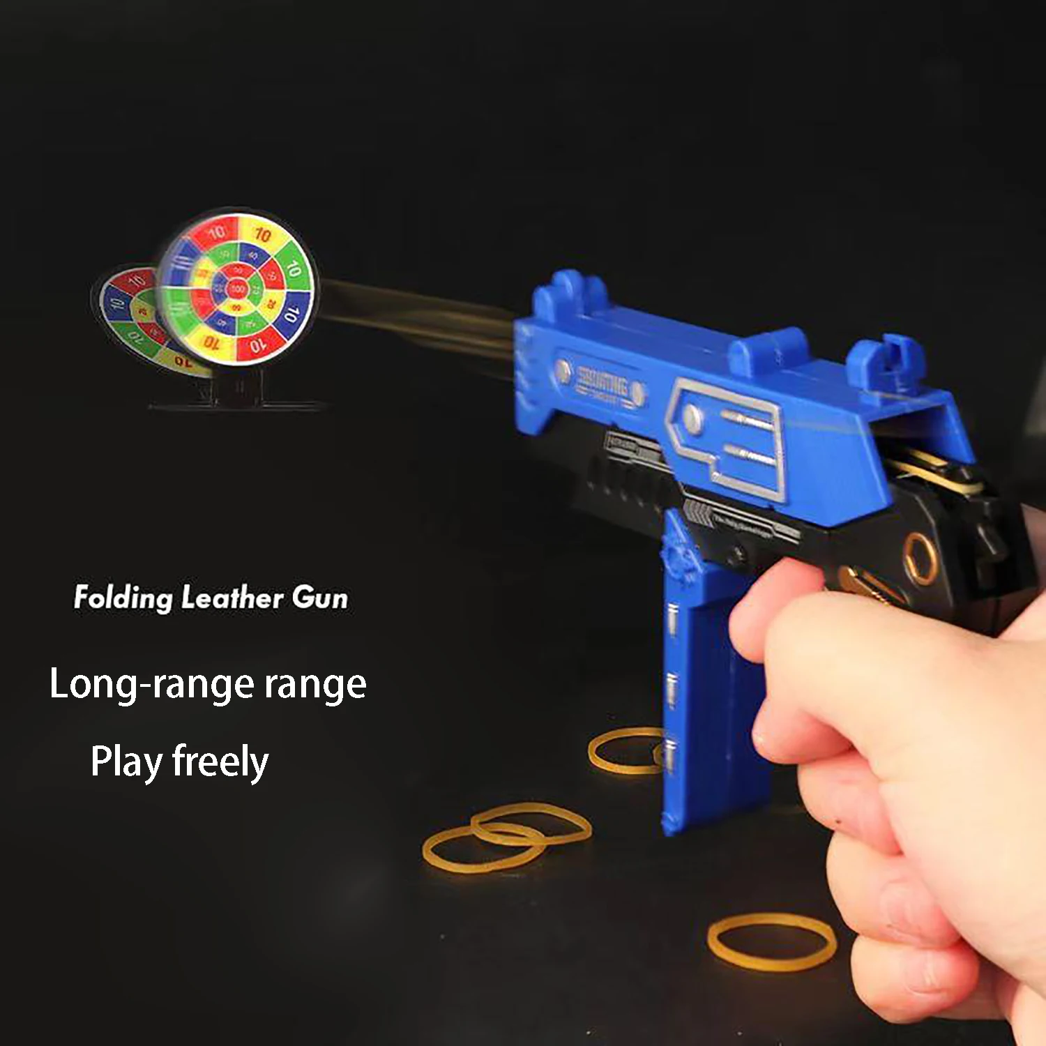 Foldable rubber band gun launcher, continuous firing, children's battle soft ammunition toy with 60pcs rubber bands as a gift