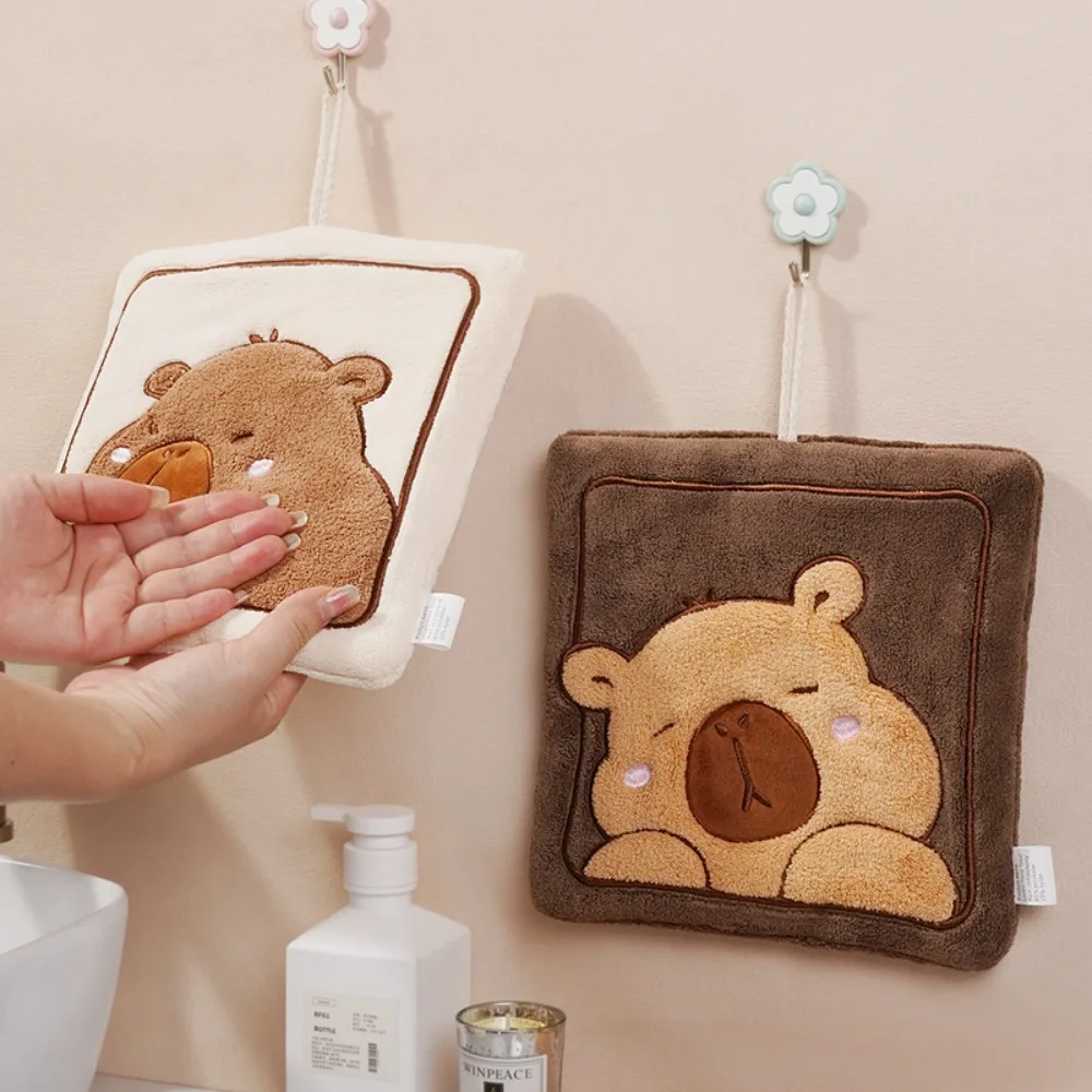 Coral Velvet Hand Towel Cartoon Capybara Bathroom Kerchief Strong Water Absorption Wall-mounted Toilet Handkerchief