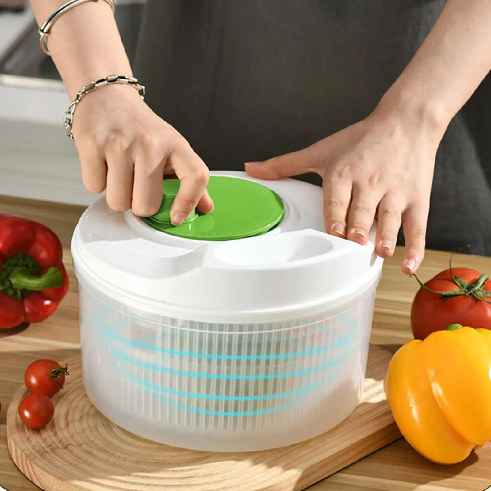Salad Spinner Fruit Rinser Strainer Container Double-Layer Vegetable Washing Basket For Berries Home Cooks College Students view 3