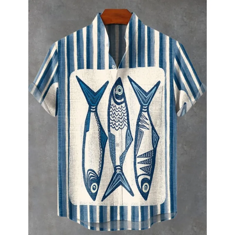 

2025 Short Hawaian Lino Manga Shirt Comfortable fabric for vacation at the summer leisure beach for Alt Top Men
