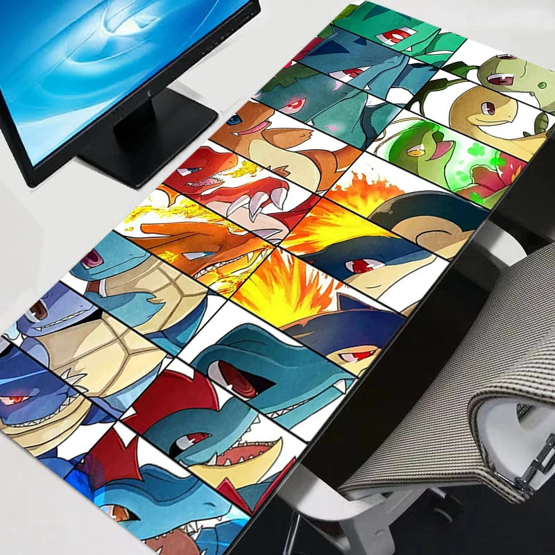 Tapis de souris XXL Gamer Pokemon Pikachu, grand tapis de bureau pour clavier, tapis de souris en caoutchouc, tapis de souris pour ordinateur portable