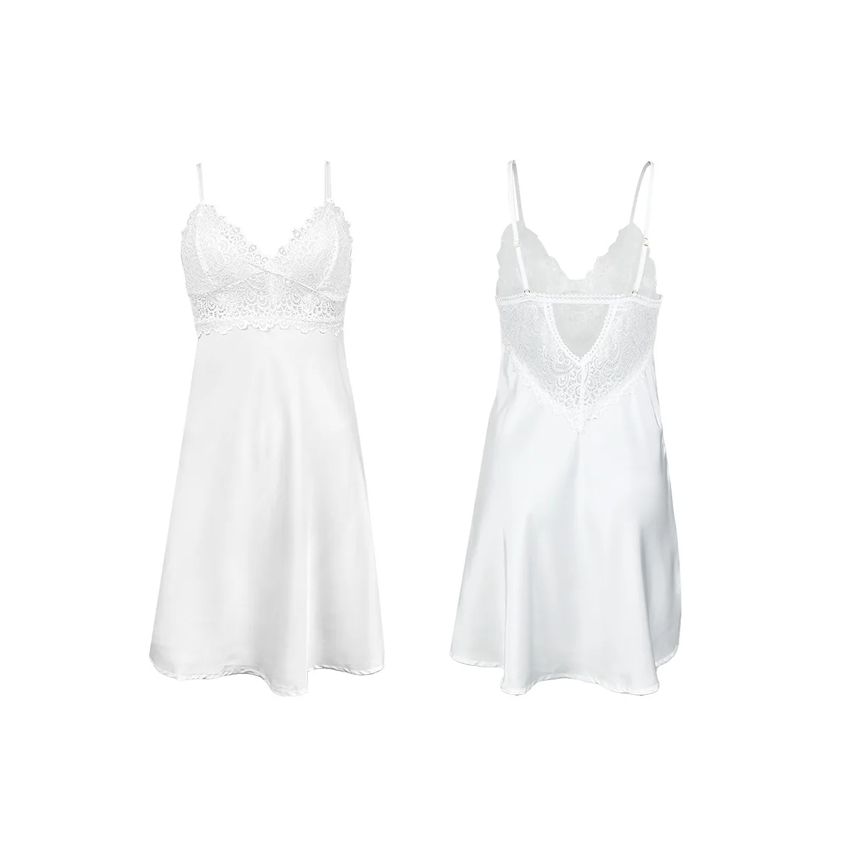 Sensual Sexy Lace-spliced Satin Mini Dress With V-neck And Hollowed-out Back Perfect For Dates Private Gatherings Dress 04IE