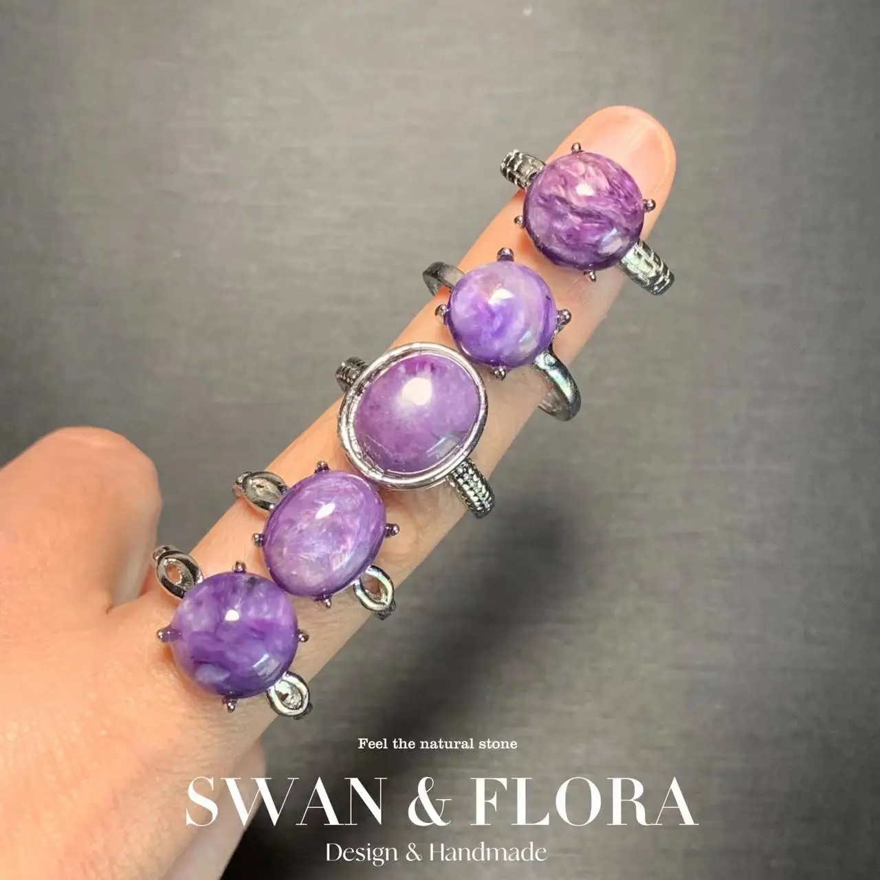 MM Natural Charoite Ring Adjustable Female Stone Ring Jewelry for Women Gift Wholesale High Quality Vintage Fine