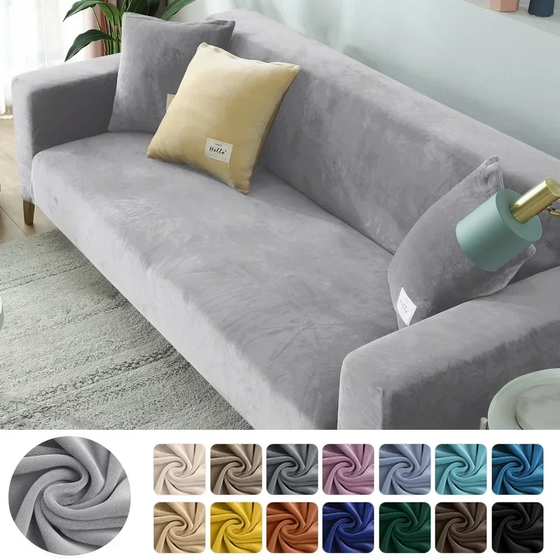 

Velvet Elastic Sofa Covers 1/2/3/4 Seats Solid Couch Cover L Shaped Sofa Cover Protector Bench Covers