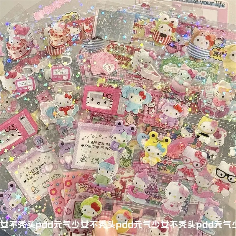 5Pcs Cute Cartoon Rilakkuma Film Cutting Stickers for High Appearance Duty Series Bear Hello Kitty Account Material Diy Stickers