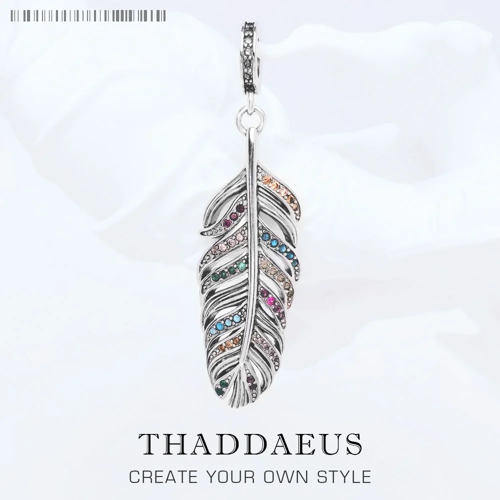 

Colorful Feather Charm Fine Jewelry Europe Club Bohemia Women Gift In 925 Sterling Silver