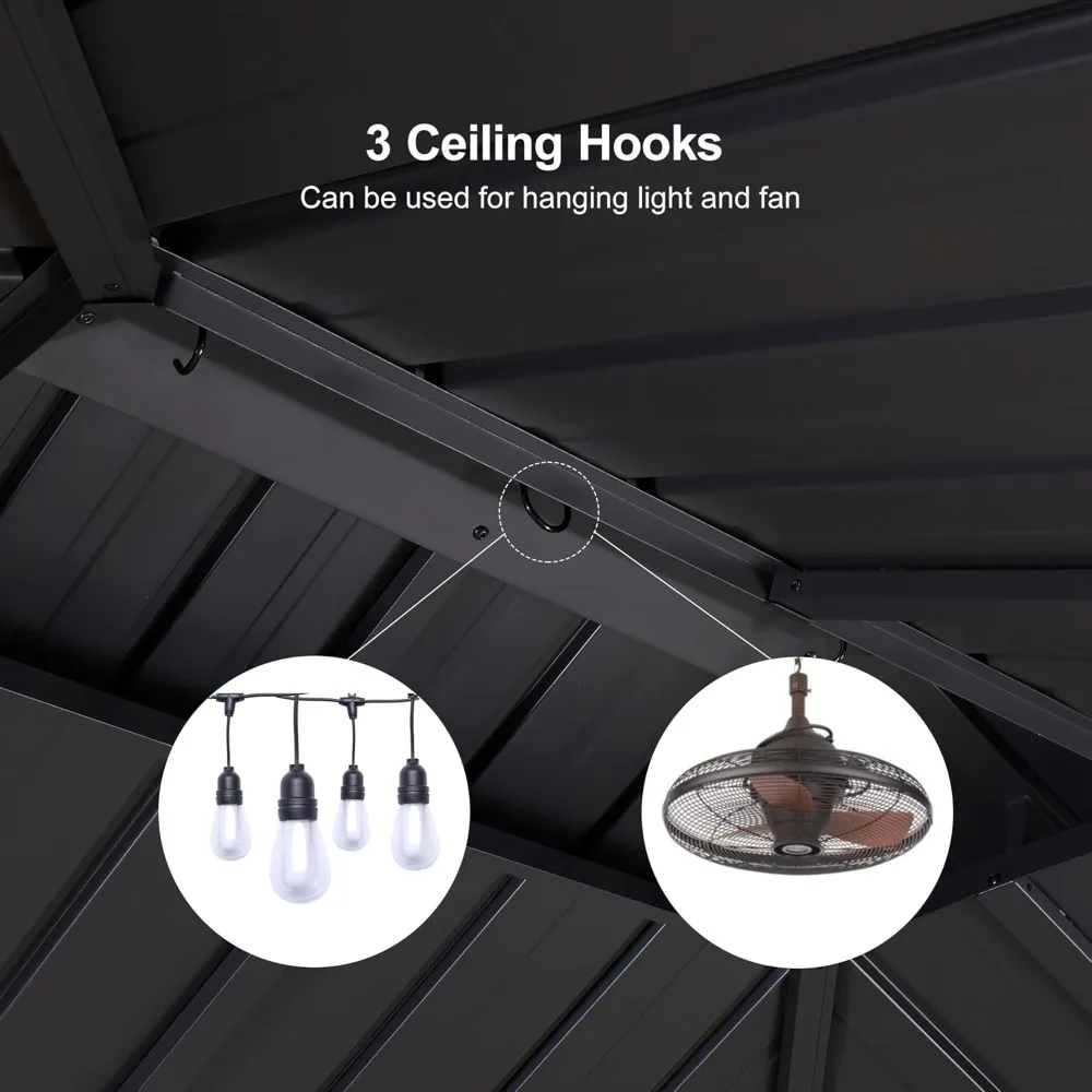 6' X 9' Hardtop Grill Gazebo for Barbecue Patio Permanent Metal Double Roof with Ceiling Hook and Shelves Outdoor Aluminum Sun