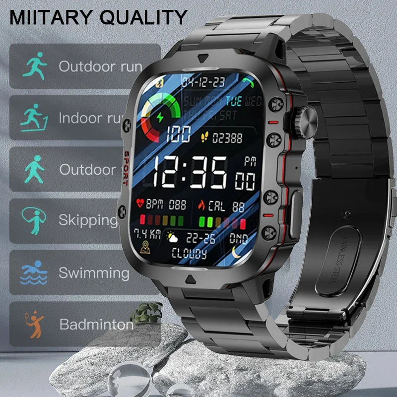2025 New Smart Watch Men 1.96-Inch HD Screen 5ATM Bluetooth Call Ai Voice For Xiaomi IOS GPS Tracker Health Monitor Smart clock
