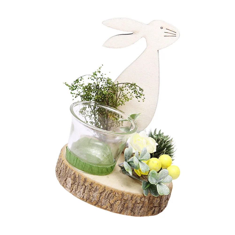 

Wedding Decor Wooden Rabbit Candlestick Decorative Plant Stand Glass Cup Decoration Desktop Easter