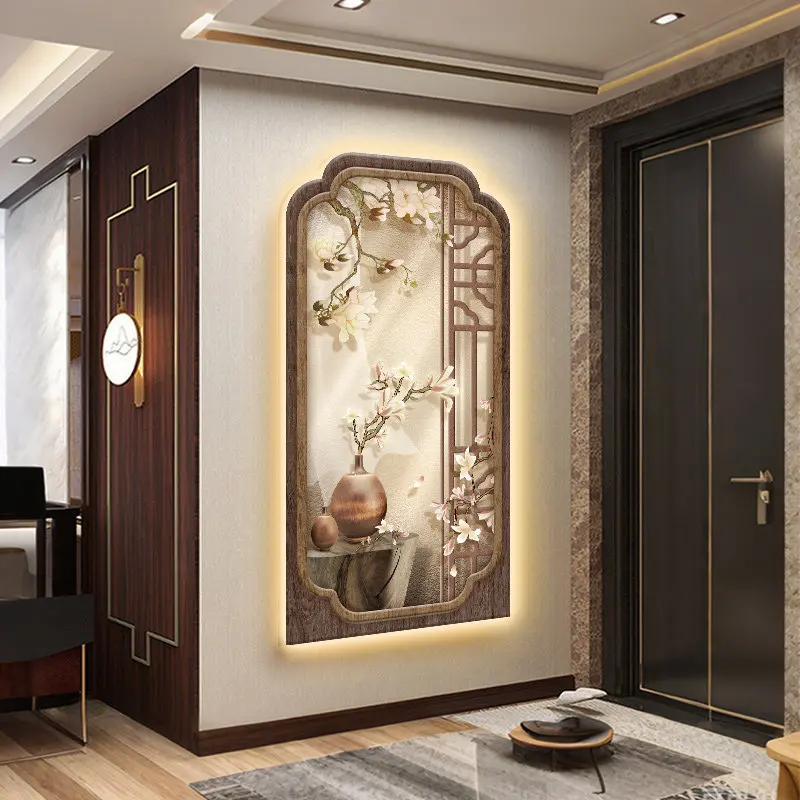 LED Light Painting New Chinese Style Entrance Decorative Art High-End Hallway Hanging Art Mid-Century Murals