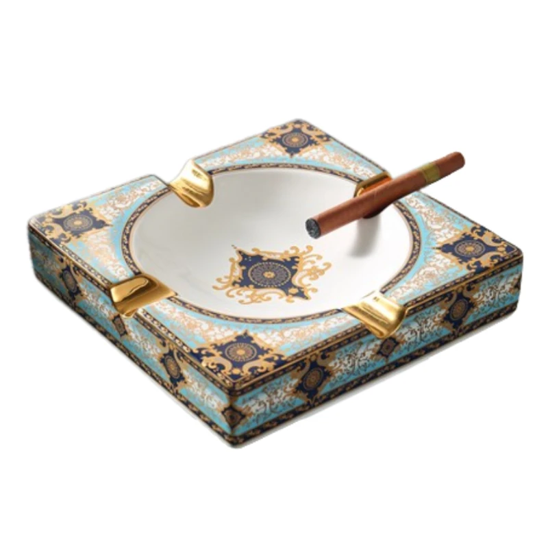 

European-style Gold-rimmed Cigar Ashtray Exquisite High-end Ceramic Decorative Hotel Ornaments Cigar Accessories