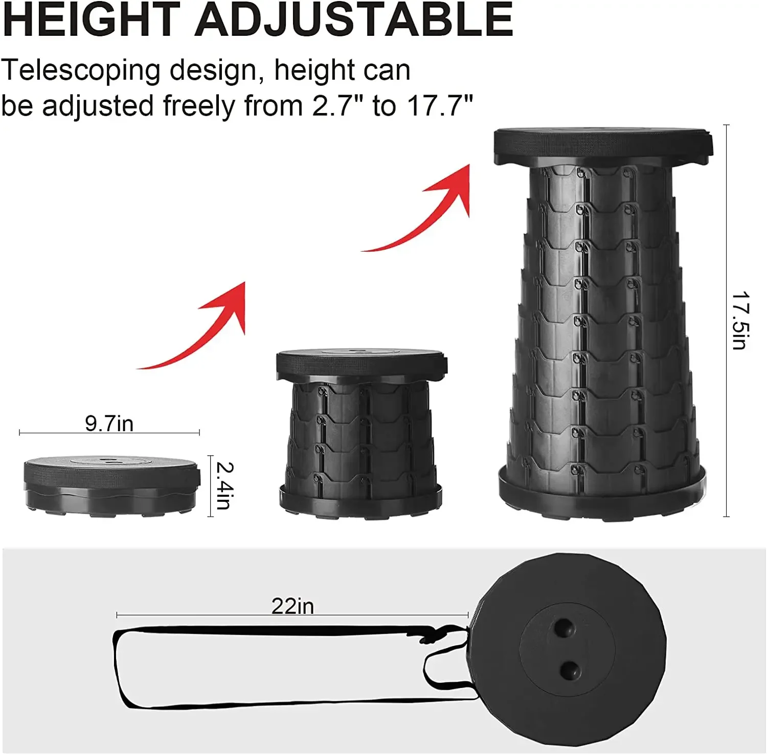 Top Sale Portable Collapsible Stool More Sturdy Load Capacity 100kg，Adjustable Telescoping Stool For Camping，Outdoor Hiking BBQ