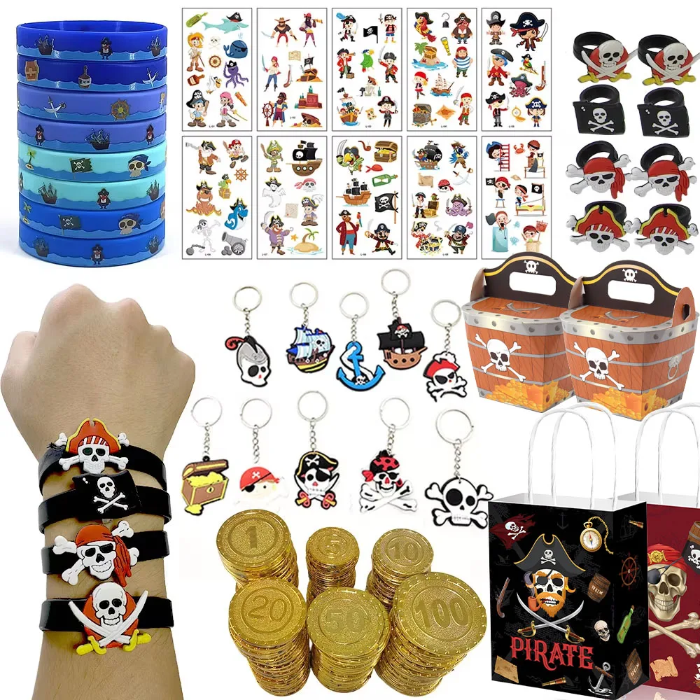 Piraten-Party-Zubehör: Silikon-Schlüsselanhänger, Armbänder, Ringe, Tattoos – Piraten-Themen-Geburtstagsparty-Geschenktüten-Artikel – Detail 1