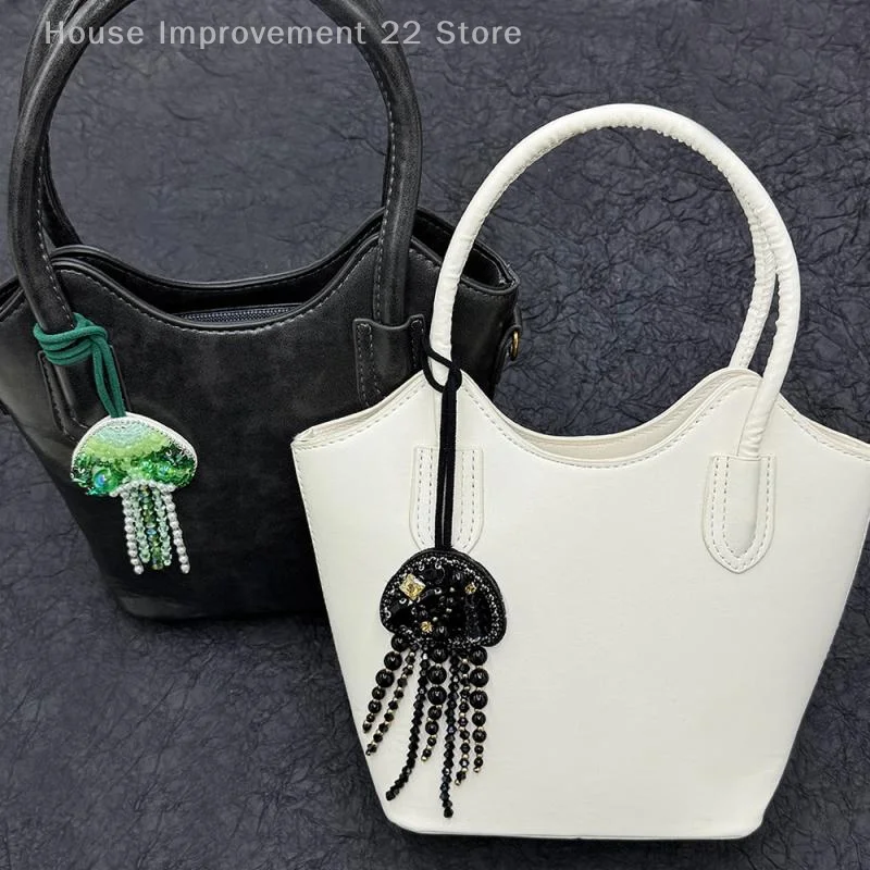 Rhinestone Beaded Jellyfish Patch Hanging Rope Patch Crystal Bag Lanyard Patch Beading Applique
