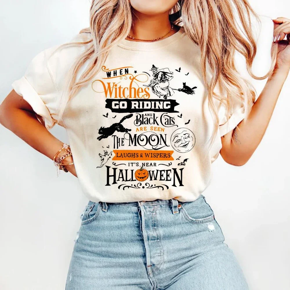 

Винтажная Повседневная футболка с коротким рукавом и круглым вырезом, с рисунком на Хэллоуин