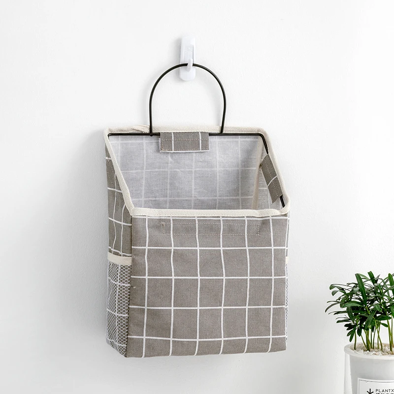 Dorm Bedside Wall Mounted Storage Bag 4 Colors Fabric Hanging Basket Bedroom Organizer Bag Book Magazines Phone Holder Hook