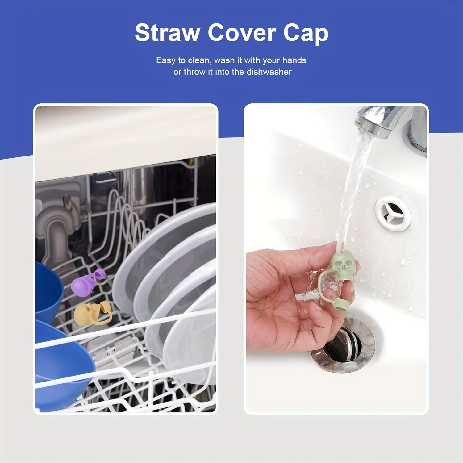 Skull Straw Cover Cap For Cup Reusable 10mm Silicone Straw Topper Compatible 30&40 Oz Tumbler With Handle Tips Lids