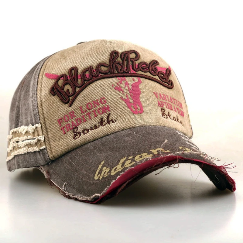 Baseball Cap 3D Embroidery Bull Head Distressed Fringe Sun Casual Western Dad Hat Unisex Outdoor New Vintage Washed Cowboy