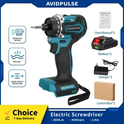 AvidPulse 20+1 Torque 1/4inch Brushless Electric Screwdriver Cordless 280N.m Electric Drill Power Tool For Makita 18v Battery