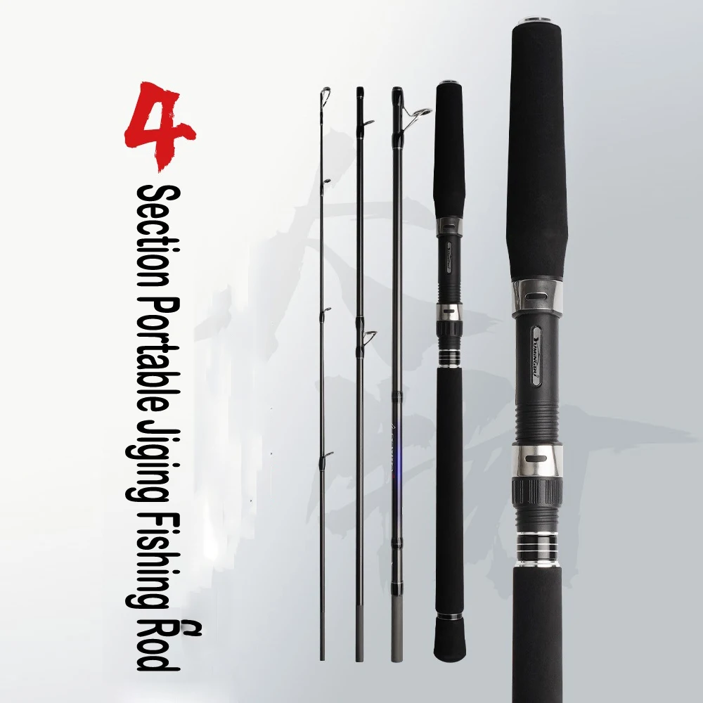 

AI-SHOUYU New 4 Section Big Object Lure Fishing Rod 1.98m-2.4m Solid Tip Spinning Handle H Boat Fishing Rod Portable Fishing Rod